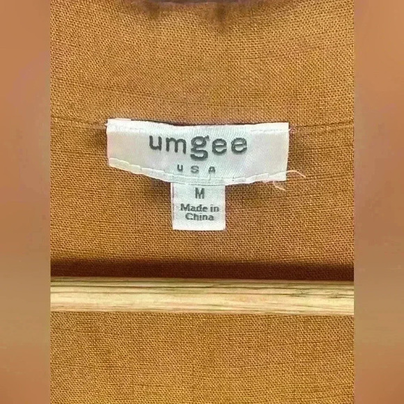 Umgee Top Orange Oversized Short Cuffed Sleeve Linen Button Up Women’s Medium - Picture 5 of 8